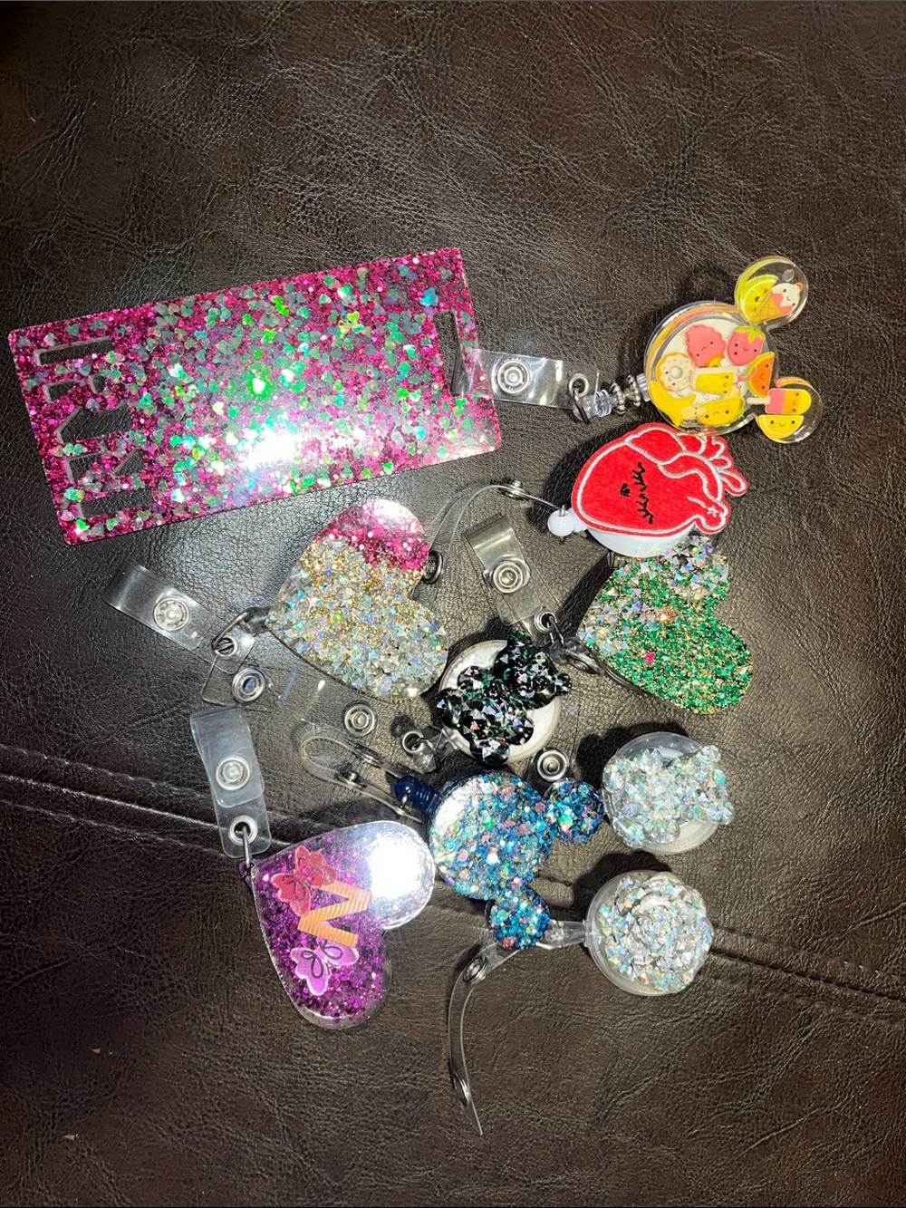 Glitter Heart and Character Badge Reel Set - Assorted Colors